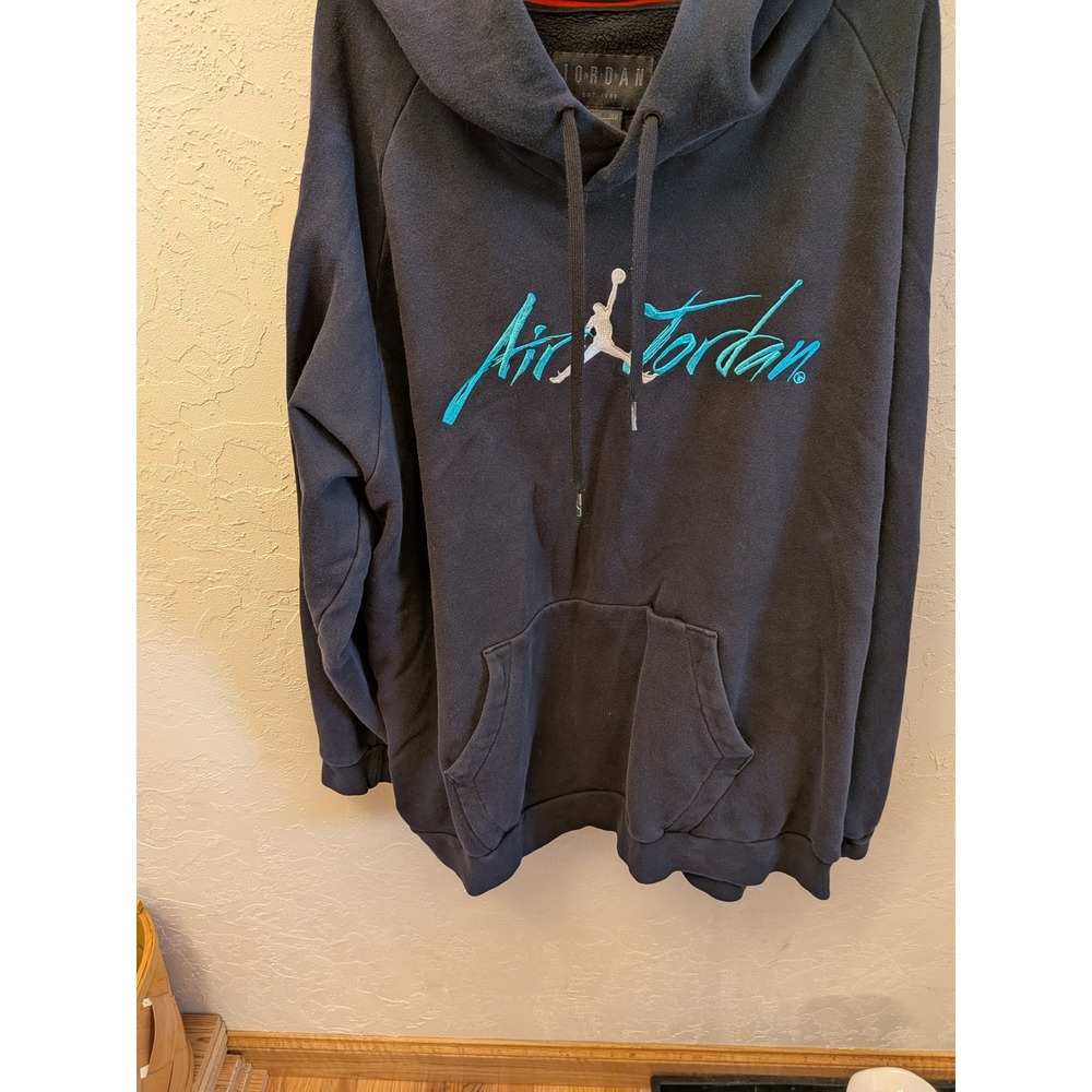 Air Jordan‎ Hoodie Pullover Sweatshirt Gray Teal 2XL Embroidered Menswear